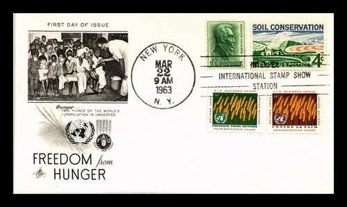 US COVER UNITED NATIONS FREEDOM FROM HUNGER FDC COMBO INTERPEX STAMP SHOW