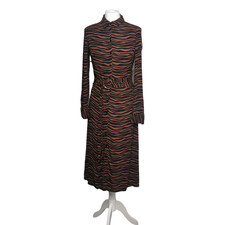Warehouse Dress 10 Brown/Black Animal Print Shirt Full Button Long Sleeve