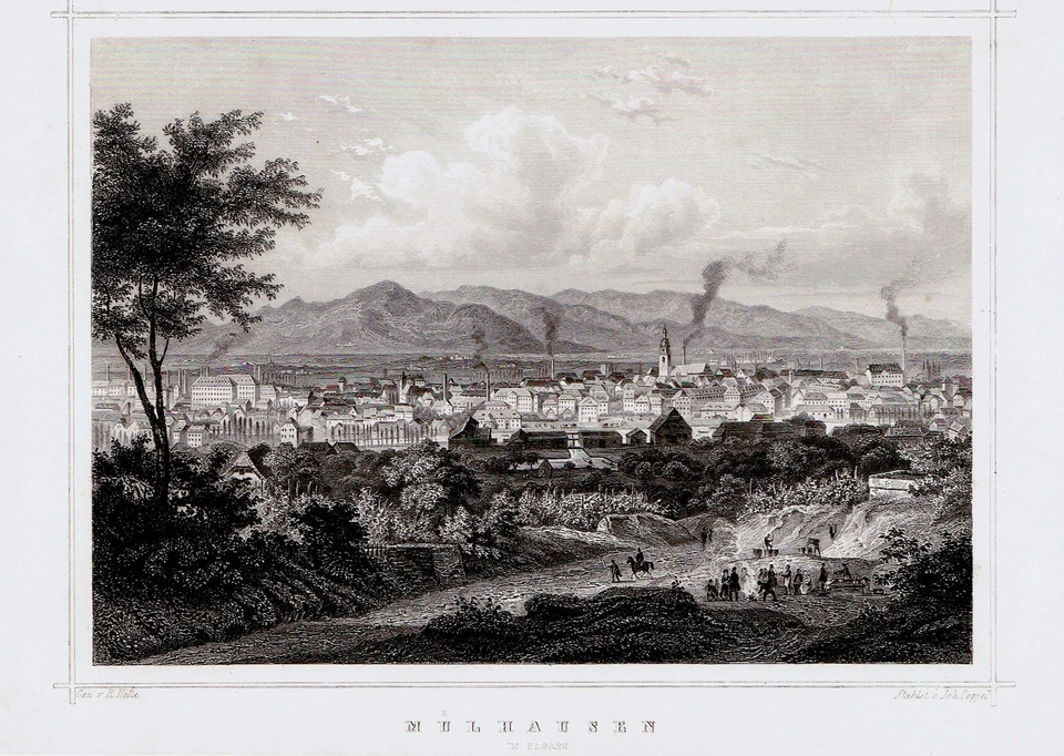 LY72-CINQ GRAVURES ORIGINALES- ALSACE-MULHOUSE-GEBWILLER-MULHAUSEN-XIXème SIÈCLE - Photo 3/4