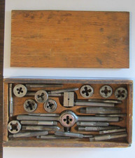 Vintage Tap and Die Set in Wooden Box-Lucky,GTD,Threadit, Carpenter,Winter Bros.