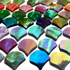 Magic Iridescent Fan Shaped Glass Mosaic Tiles for Crafts 170 Pieces, Stained Gl