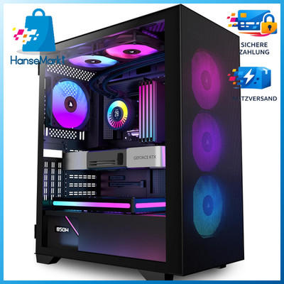 PC-Gehäuse ATX Mid Tower mit 6 PWM ARGB Lüftern und gehärtetem Glas schwarz