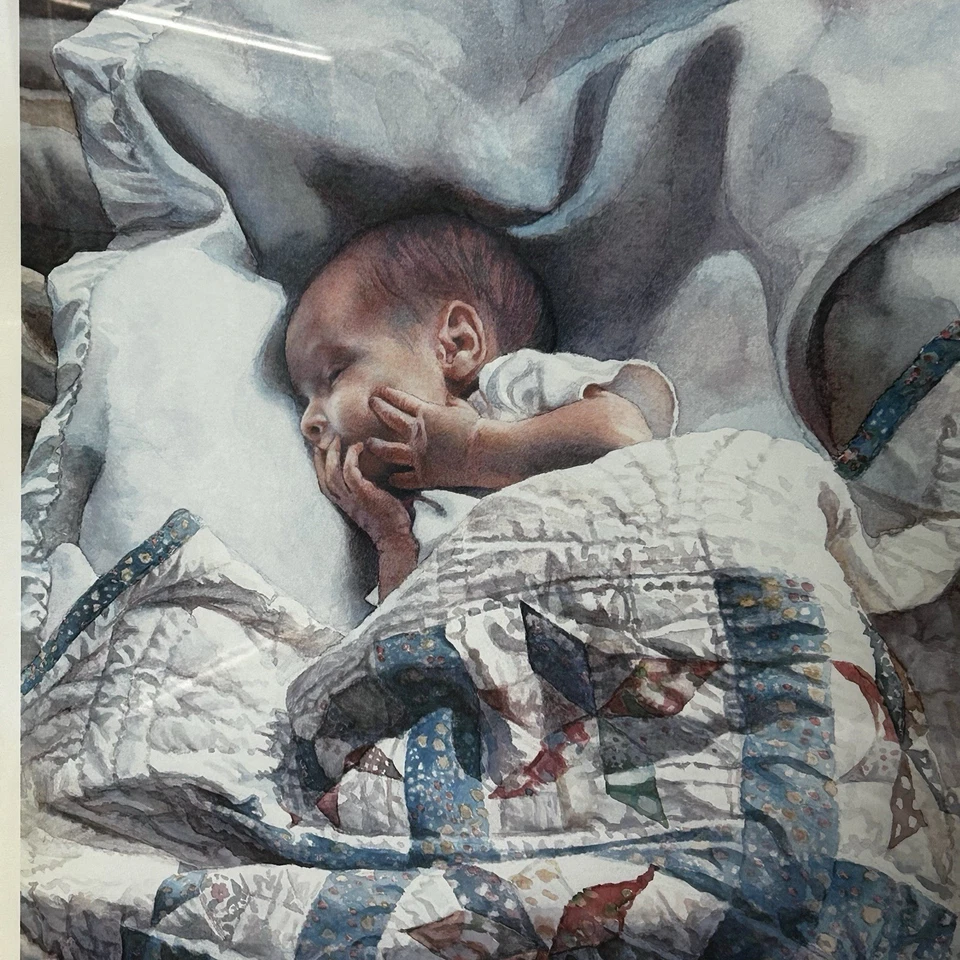 "Colcha de cuna" Steve Hanks 1988 de colección marco de metal dorado grande 20x32,5" Foto 2 de 4