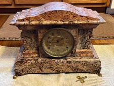 Antique Seth Thomas Adamantine Faux Marble Lion Head Mantle Clock 1890 nb