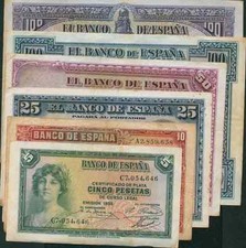 SPAIN GREAT SET. 6 DIFF NOTES REPUBLICA 1925-1935. VF CONDITION. 8GX 08AGO