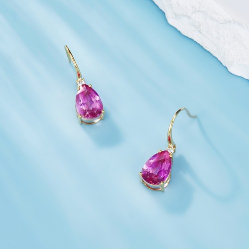 9ct Yellow Gold 8*12mm Pear-Shaped Rose Pink Topaz Earrings with gift box. - Picture 3 of 5