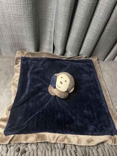 Carters OS Monkey Blue & Brown 14” Rattle Lovey Security Blanket Toy