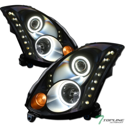 Topline For 2003-2007 G35 2D White LED Halo Projector Headlights HID - Matte Blk