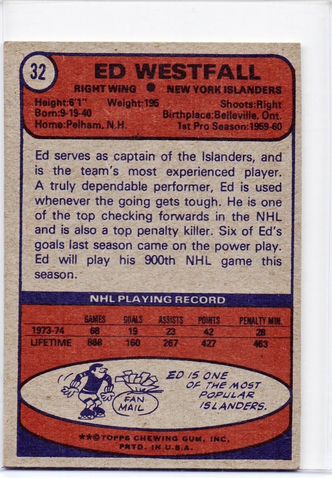 197475 Topps Hockey 32 Ed Westfall eBay