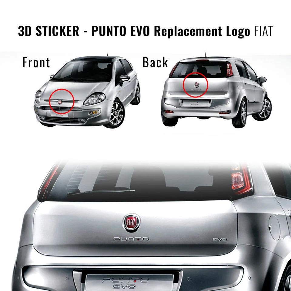 Adesivo Fiat 3D Ricambio Logo per Punto Evo Anteriore + Posteriore - Immagine 3 di 3