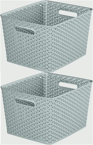 Storage Basket Box Plastic Curver My Style 18Lt Vintage White & Grey Rectangular - Picture 6 of 10
