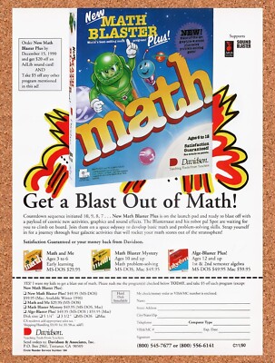 1989 Math Blaster Plus MS-DOS Original Advertisement / Retro Wall Art v1