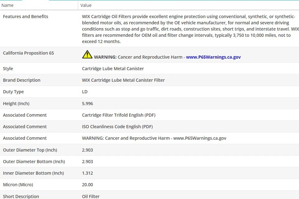 Filtro de aceite de motor OEM WIX para ALFA ROMEO GT VELOCE 1969-1970 L4-1,8 L Foto 3 de 4