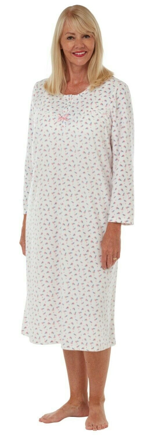 LADIES LONG SLEEVED WARM SOFT COZY FLEECE NIGHTIES NIGHTWEAR eBay