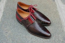 Handmade Men's Leather Oxfords Lace Up Dress Brown  Red Classic Formal Shoes-91