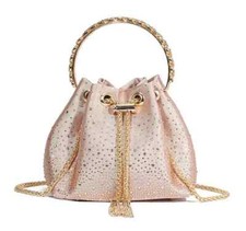 Womens Diamante Bucket Evening Clutch Bag Top Handle Tassel Weddings Party Purse