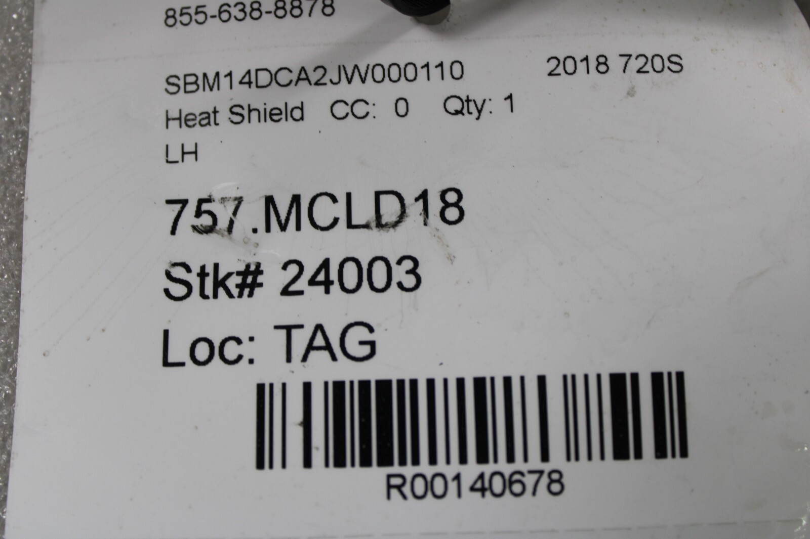 McLaren 720S, LH, Left, Rear Exhaust Heat Shield, Used
