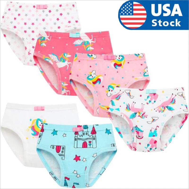 6Pcs Girls Panties Kids Preteen Toddler Underwear Cotton Solid and Prints  2T-10T