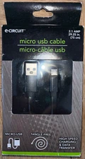 NEW E-CIRCUIT MICRO USB CABLE 2.1 AMP 29.25 INCHES BLACK GREEN PURPLE