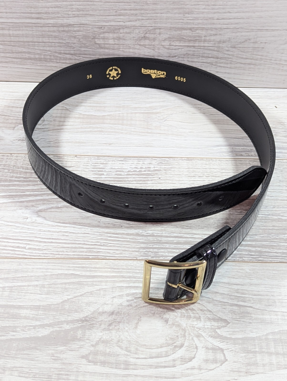 Boston Leather 1.75in. Garrison Leather Belt US Made Black Gold Buckle Size 36