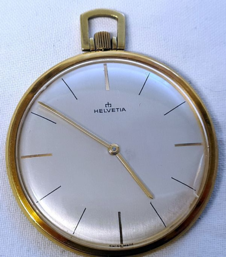 Mechanische Vintage Taschenuhr HELVETIA vergoldet  Ø42mm läuft einwandfrei - Foto 1 di 1