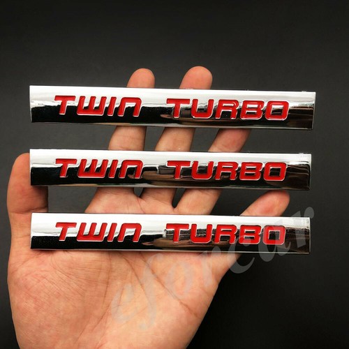 3x Metal Polished Red Twin Turbo Engine Car Emblem Badge Decal Sticker ...