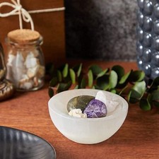 Selenite Crystal Charging Bowl Healing Chakra Round Dish Polished A Grade UK