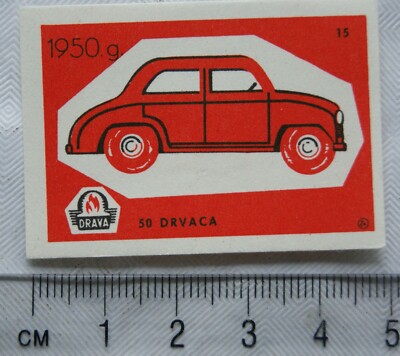 Vintage Matchbox Label - Drava - Vintage Car - 1950g