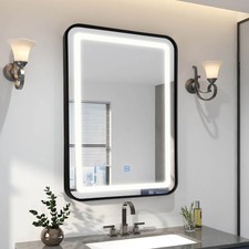 Black Frame Illuminated Bathroom LED Mirror Lights w/ Touch Switch Demister Pad