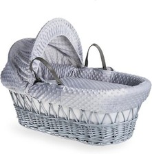 Clair de Lune Dimple Wicker Moses Basket with Bedding Baby Bassinet 68 x 30 cm