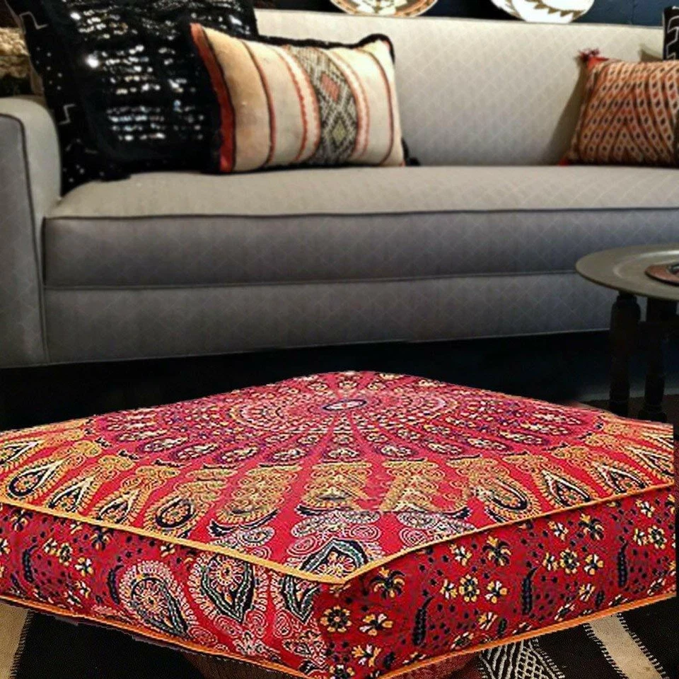 Mandala Square Ottoman Pouf Cover Daybed Oversized Cotton  Floor Pillow Cover - Image 2 of 2