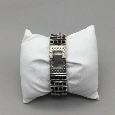 Park Lane Ladies Quartz Watch MOP Dial Checkerboard Pattern New Battery Runs Park Lane Watch Women 20mm Silver Tone Black Crystals MOP  main image 3