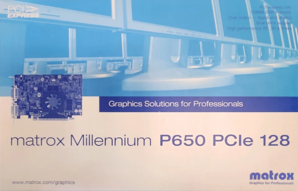 Matrox Dual head Video card P650 P65-MDDE128 128MB DDR DVI PCI E x16 - new! - Image 3 of 4