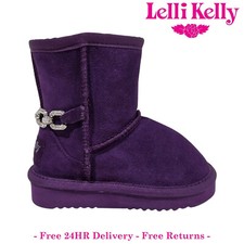Image of Lelli Kelly Girls Boots Purple Suede Warm Lined Ankle Shoe Chain - LK3767 Clara