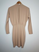 BNWT NEW BOOHOO DRESS SIZE 6 BEIGE HIGH NECK CREPE BODYCON BA2