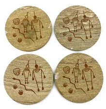 Set of 4 Thirsty Stone Coaster Set Cork Back Petroglyph Style Image