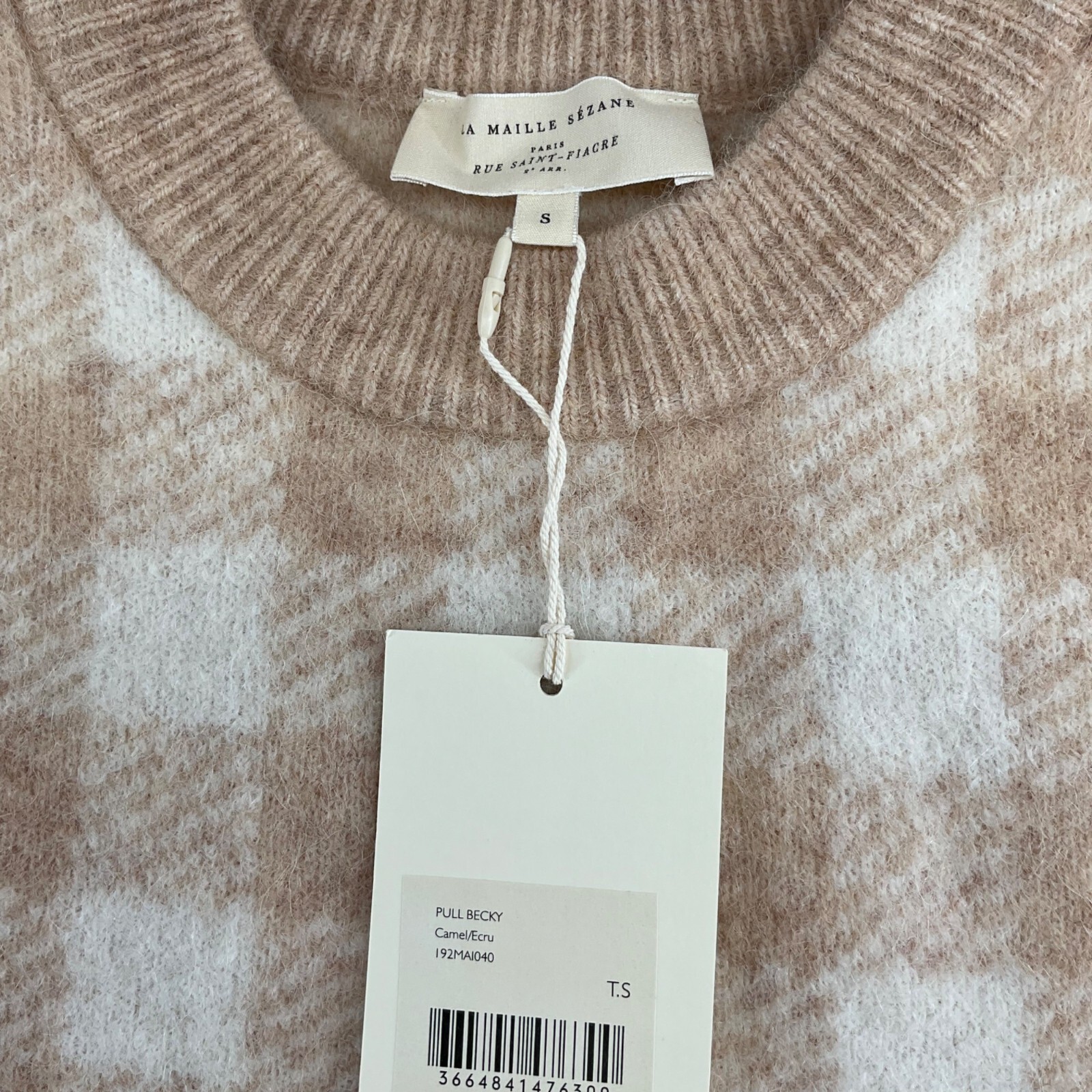 NWT RARE SEZANE SZs bust 44 Becky Jumper Camel Brown Gingham Baby Alpaca Sweater image 2
