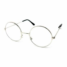 Silver Clear - Round Lennon Glasses Ozzy Hippie Hippy Fancy Dress 60s 70s Santa