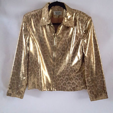 Vintage Womens Jacket Leopard Print Zip Gold Tan Giancarlo Ferrari 12 L Usa
