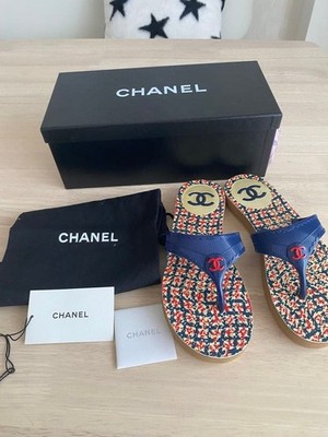 CHANEL Strandsandalen Größe 23 cm 9 in sehr gutem Zustand Tweed-Design