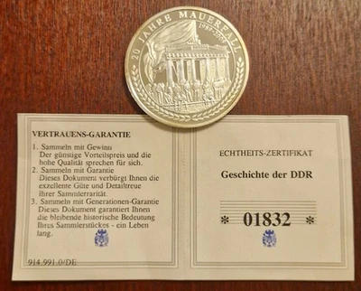 Münzen, Medaillien, 20 Jahre Mauerfall 2009, versilbert - Bild 1 von 2