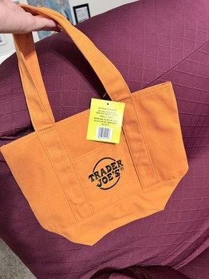 Trader Joe's Orange Foldable Tote Bag Cotton Polyester Reusable Shopping