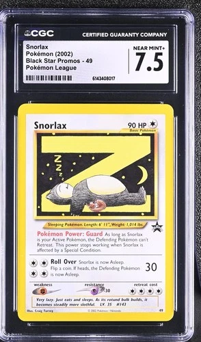 2002 Pokemon Black Star Promos Snorlax Pokemon League #49 CGC 7.5