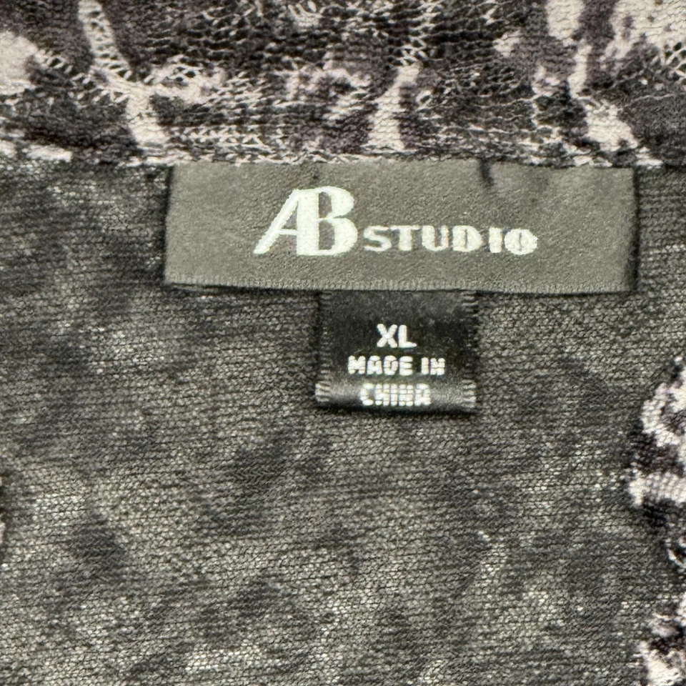 Camisa AB Studio Mujer XL Púrpura Negra Ombre Encaje Transparente Forrada Manga Corta Foto 3 de 4