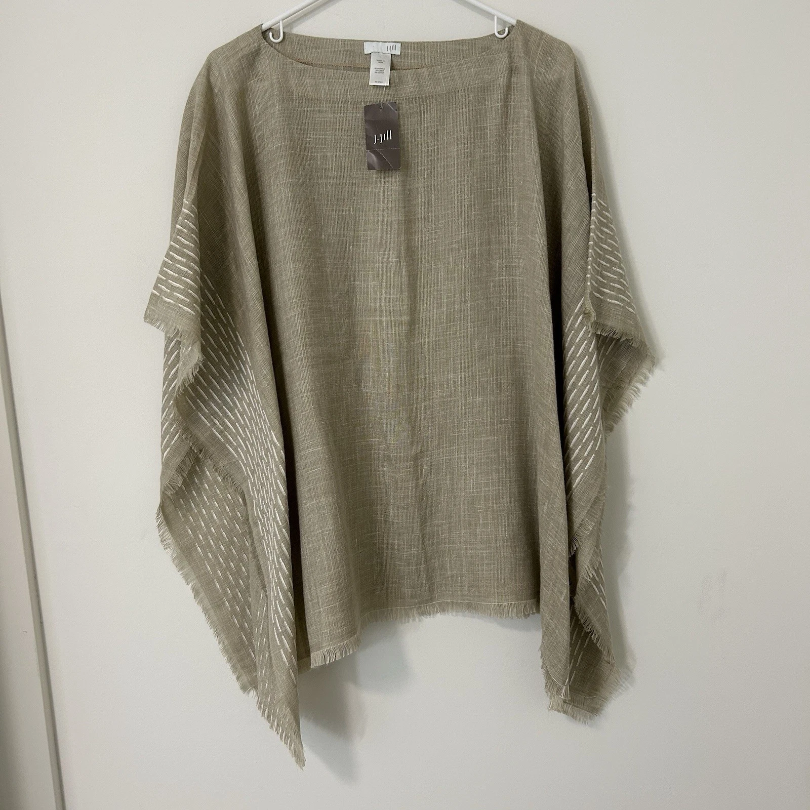 J. Jill Women Linen Blend Poncho Top Beige Embroidered Fringe One Size Lagenlook
Opens in a new wind