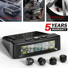 Wireless Car Solar TPMS LCD Tire Pressure Monitoring System + 4 External Sensors