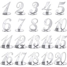 Blulu 20 Pcs Wedding Table Numbers 1-20 Acrylic with Holder Base,Silver