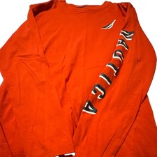 Nautica Men's Orange Long Sleeve Crew Neck Logo Solid Cotton Knit T-Shirt XL