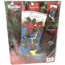 2003 Bucilla Holiday Birds Felt Applique Stocking Kit Christmas Craft 84957