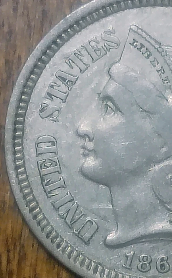 1865 three cent 3c Nickel Counter Clash Error strike wreath on both sides die - Image 4 of 4